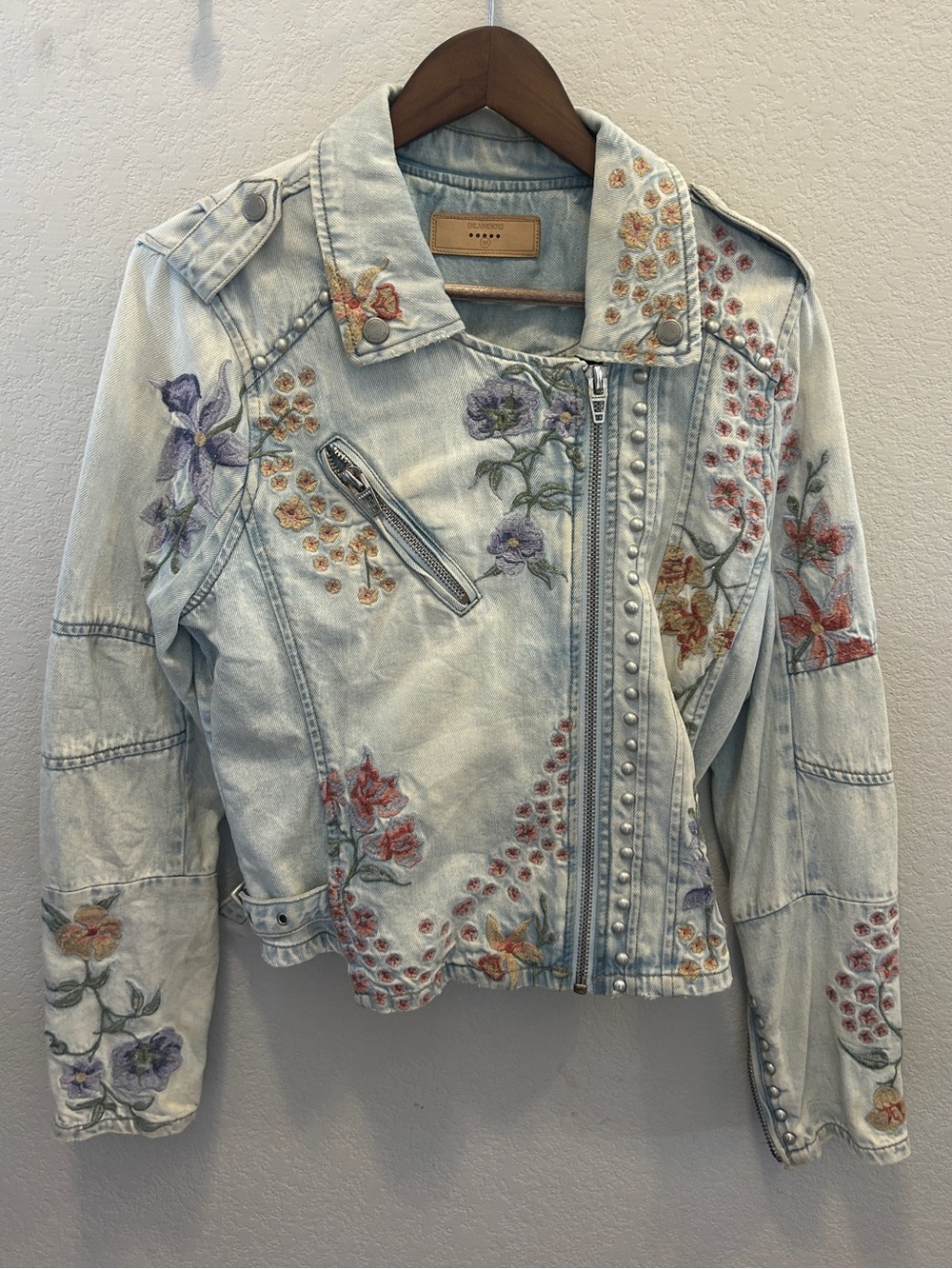 Blank NYC Light Wash Embroidered Floral Denim Jacket